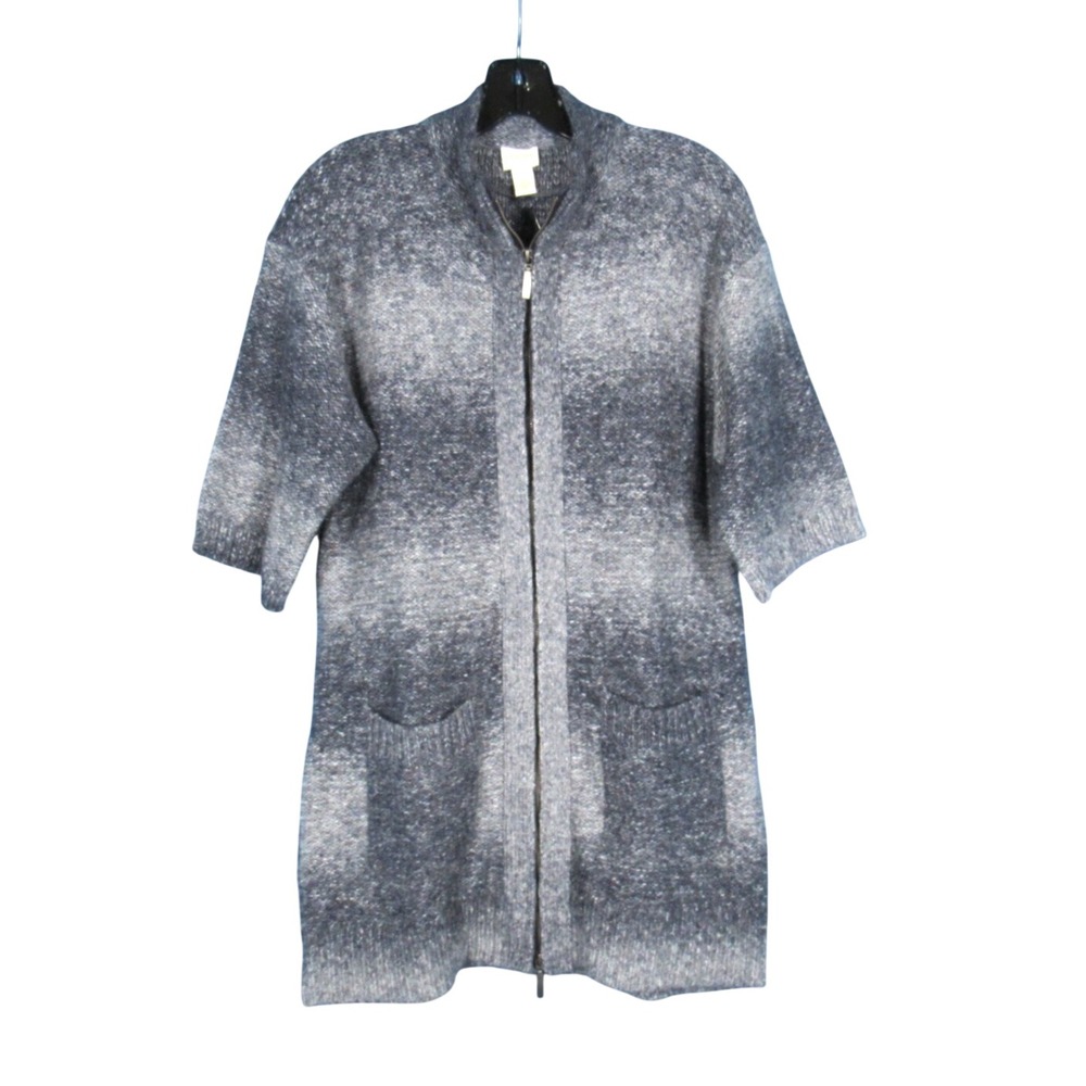 NWT CHICO'S Blue SPACE DYE OMBRE Full-Zip WOOL BLEND Sweater Cardigan 1 (US M)